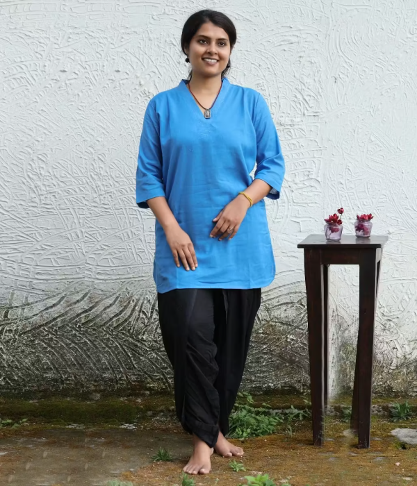 Blue Organic Ladies Aum Kurta Surf-Small